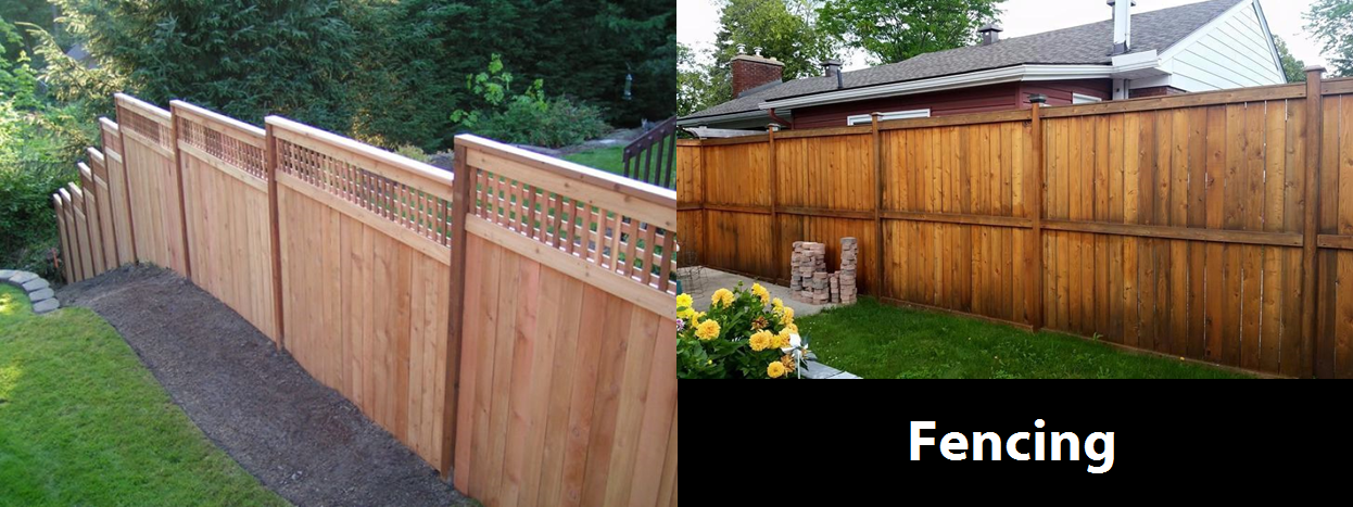 A before and after picture of a fence.